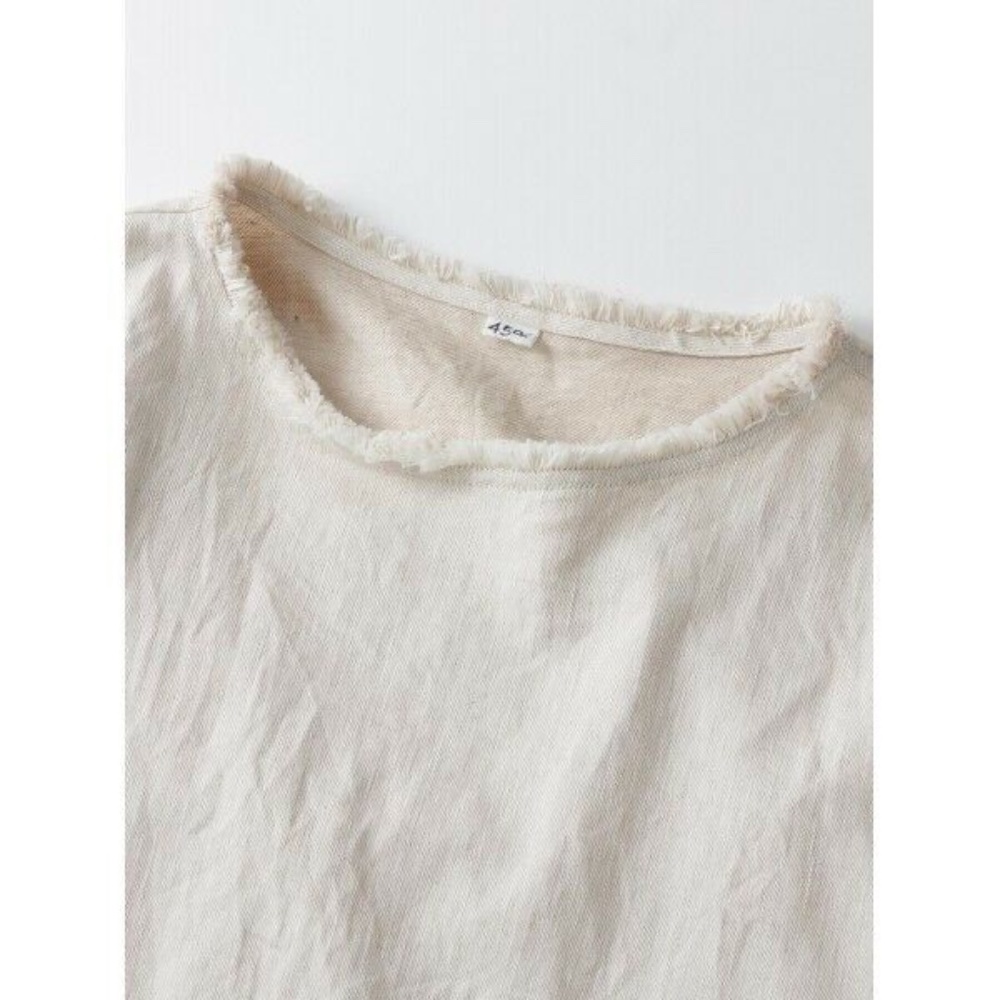 45R by 45RPM Japanese Cotton Linen Denim Frayed Hem Oversized Top in Beige - Picture 5 of 12